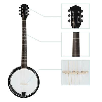 Professional Wood Metal 6-string Banjo White & Dark Golden image 3