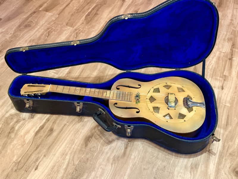 National Triolian "Anemone Bouquet" 1928 Yellow, very early wood body Tricone resonator guitar. image 1