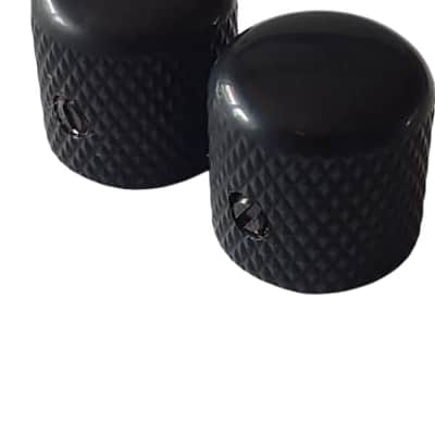 Set of 2 US Spec Dome Top Barrel Set Screw Knobs for Tele or P Bass - Black image 1