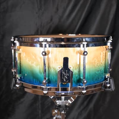 Noble&Cooley 6.5X14 Special/Limited Edition Maple Mappa Burl Snare Drum - High Gloss Aqua Marine Fade image 2