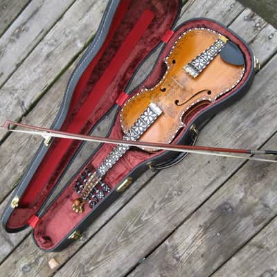 Hardanger Fiddle violin, Hardingfele + Albert Nurnberger Bow  1918 amber image 17