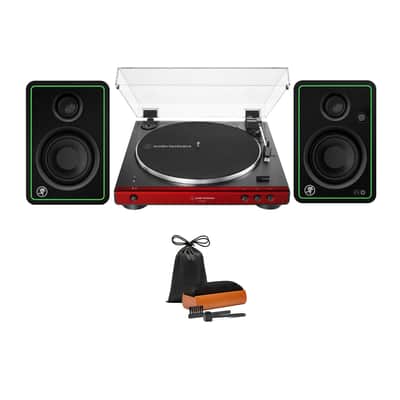 Audio-Technica AT-LP60XBT Bluetooth Fully Automatic Stereo Turntable (Red) Bundle with CR3-XBT Bluetooth Monitors (Pair) (3 Items) image 1