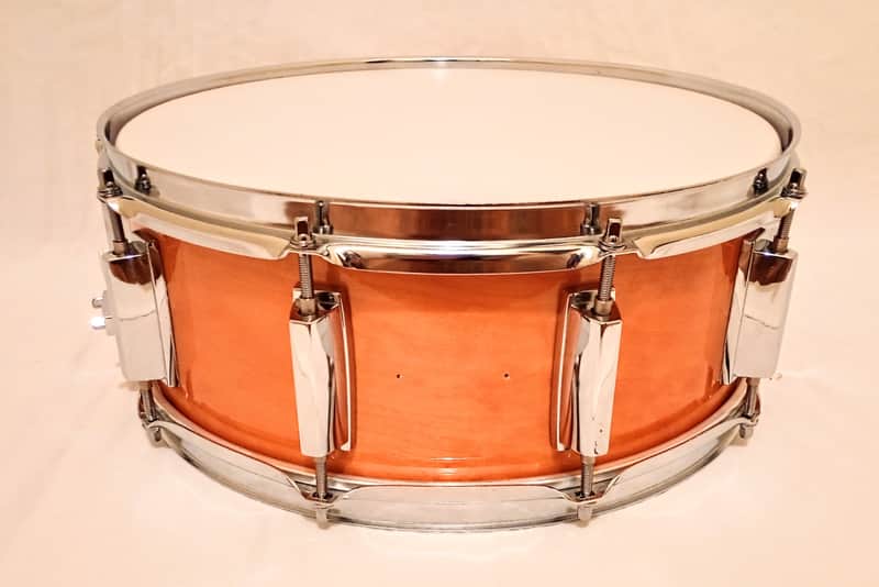 FRANKEN SNARE DRUM (C VIDEO) BIRCH HYBRID RECYCLED PARTS  - AMBER LACQUER - FREE SHIP TO C-USA! image 1