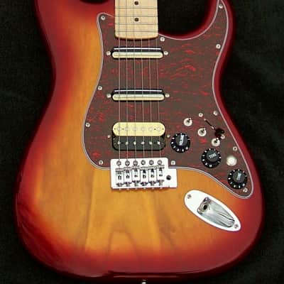 XX-Wide 2" Neck Cherry Burst Light 6lb. Strat with Ebony/Maple Neck + 3 Matching Humbucking  Pickups + 3 Coil Spit Toggles + Kill Switch + Leveled, Crowned and Polished Frets + Grover 406c Locking Tuners and Full Setup Included! image 1
