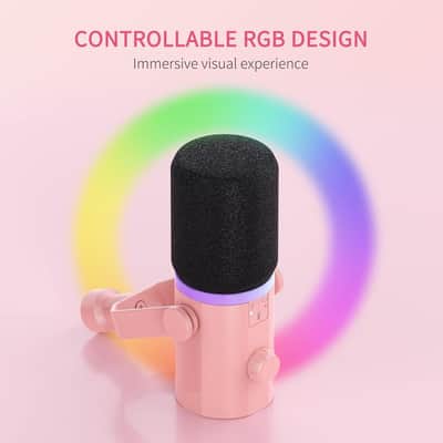 XLR USB Dynamic Microphone with Desktop Stand Gifts for Podcast Recording PC Computer Gaming Streaming Vocal Voice-Over, Studio Metal Mic, RGB Light, Mute Button, Headphones Jack (Pink) image 2