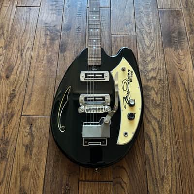 1999 Teisco May Queen Semi-Hollow Electric Guitar Tremolo Black MIJ Japan vox image 2