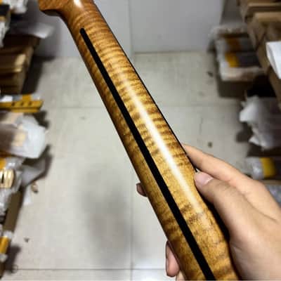 AAAA Reversed 22fret Ebony Abalone inlay Roasted Flame Maple guitar neck part image 3
