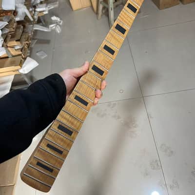 4-string electric bass neck jazz bass stainless steel 20 frets Roasted flame Maple guitar neck 34inch hole 18mm black block inlay image 1
