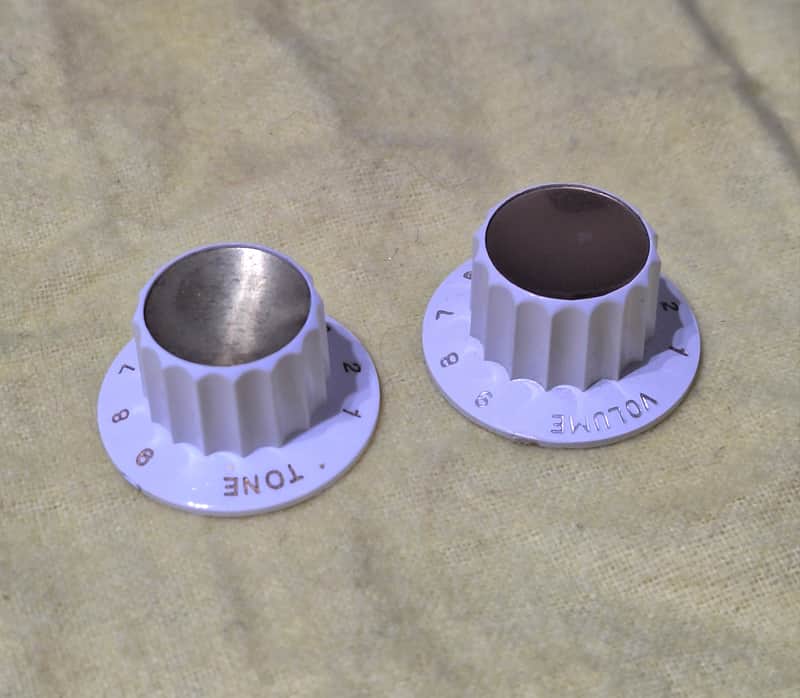 Orriginal 1960's Harmony Silvertone Kay Top Hat Knobs - White / Gold - image 1