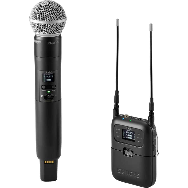 Shure SLXD25/SM58 Portable Digital Wireless Handheld System with SLXD2 Handheld Transmitter with SM58 legendary Cardioid Dynamic Vocal Microphone and SLXD5 Single-Channel Portable Receiver, 470-514MHz image 1