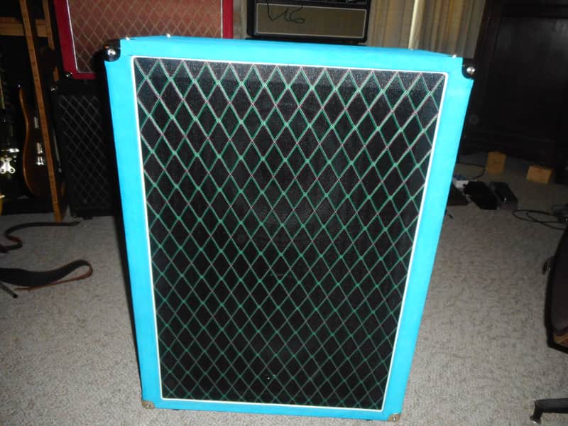 Amplified Nation 2x12 vertical cab Custom ordered with rare Vox Grill cloth (can't be ordered anymore) 2021 - Turquoise Suede image 1