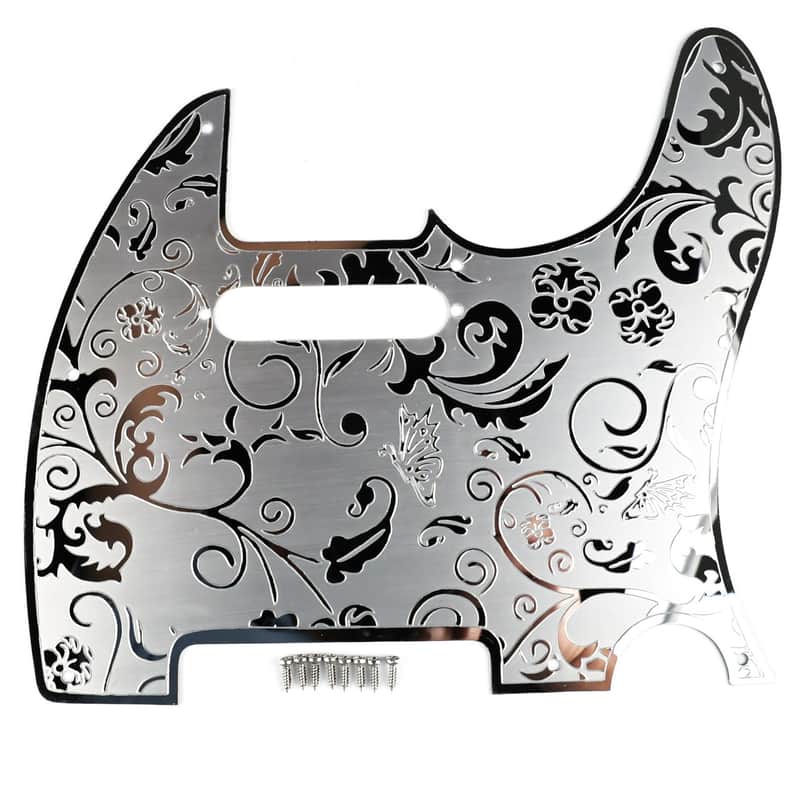 Stainless Steel Pickguard Scratch Plate 8 Holes SS Single-Coil Pickups Metal Engraving Electric Guitar Pickguard Compatible with USA/Mexican Telecaster Tele Modern Style Guitar Parts(Chrome) image 1