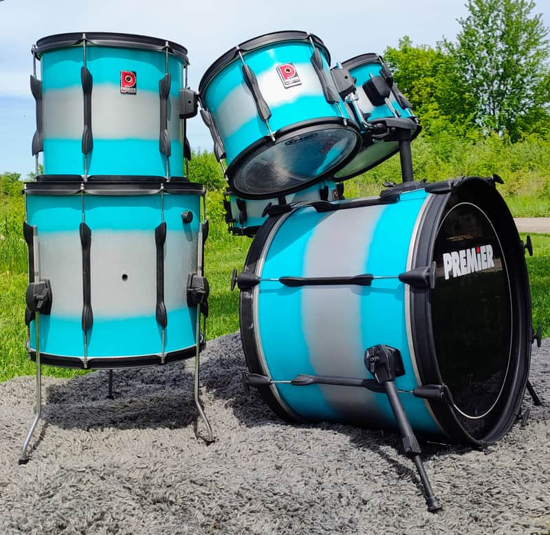90's-00's Premier Teal/Silver Duco 6PC Drum Set image 1