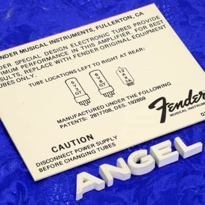 Genuine Fender New Old Stock Tube Chart #13 For Champ Amp 5Y3GT, 6V6GT, 12AX7A. image 1