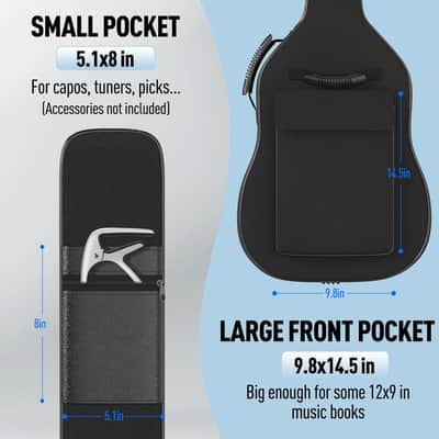 Acoustic Guitar Gig Bag - 0.35 Inch Thick Padding Fit 39-41 Inch Guitar Waterproof Black with Hanger Loop image 2