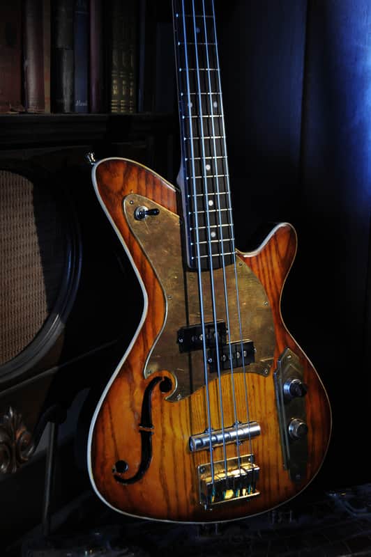 Postal Handmade Dixie Flyer Bass P&J Lipstick Sunburst F Hole Gold Grover Tuners image 1