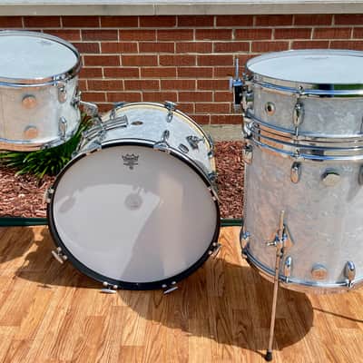 1960s Gretsch Progressive Jazz Drum Set White Marine Pearl 20/12/14 w/ 4x14 Snare image 9