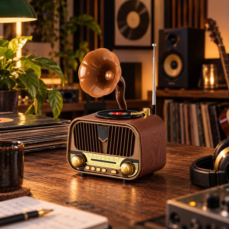 Retro AM/FM/SW Radio Bluetooth Speaker 5W Vintage Gramophone Style USB-C Rechargeable image 1
