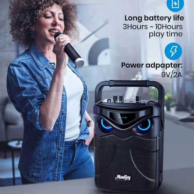 Moukey Karaoke Machine for Kids with 2 Wireless Microphones, Portable Bluetooth Speaker with Treble/Bass, Remote Control and LED Lights, PA System Support REC/AUX/USB/TF/FM for Adults/ Party, MPS3 image 4