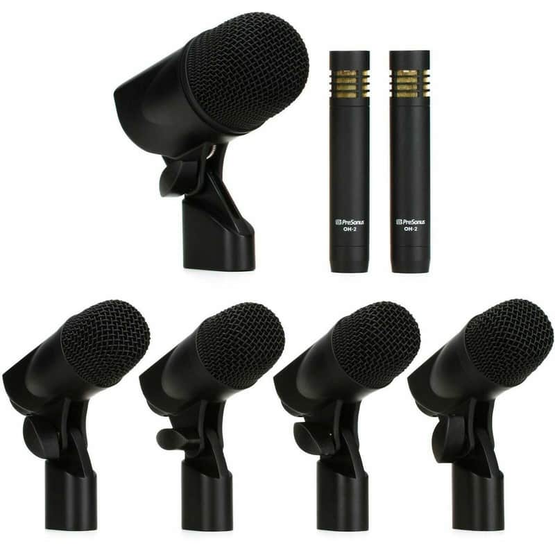 Presonus DM7 Drum Microphone Set, kick, snare, toms, overheads mics Clips Case image 1