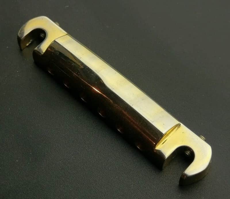 MojoAxe Compensated Wraparound Bridge Tailpiece for Gibson Les Paul, aged gold image 1