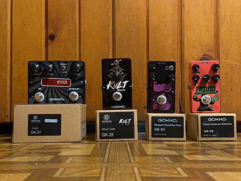 Gokko Lot of (4) Effects Pedals - Kult Noise Gate GK-28, Pazuzu Overdrive GK-62, Octave Fuzz GK-31, Mogwai Overdrive GK-61