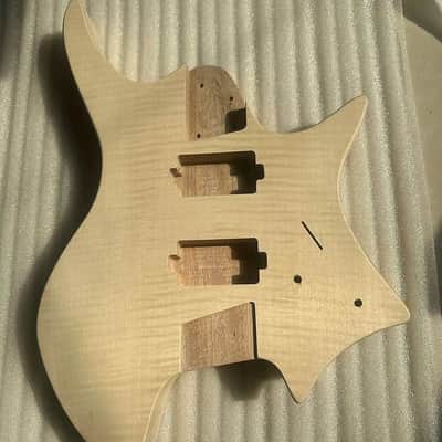 Headless Guitar Unfinished Mahogany Body with Tiger Maple Veneer Top image 1