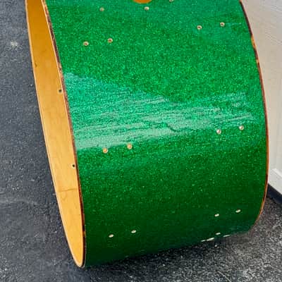 Ludwig 70's Bass Drum Shell & Rims 14 x 24" Blue Olive Badge Green Sparkle Rewrap image 8