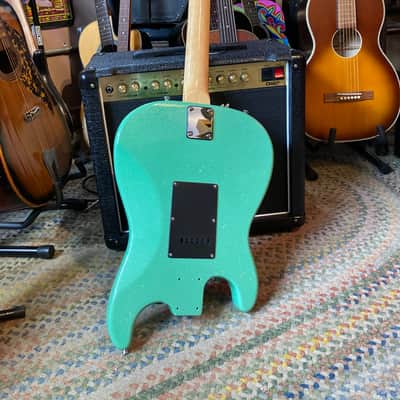Flipped Backwards Upside Down S Style Guitar  Sea Foam Green Sparkle image 4
