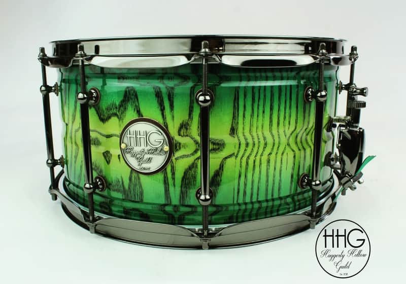 HHG Drums 14x7 Ash Stave Snare, Electric Green Burst image 1