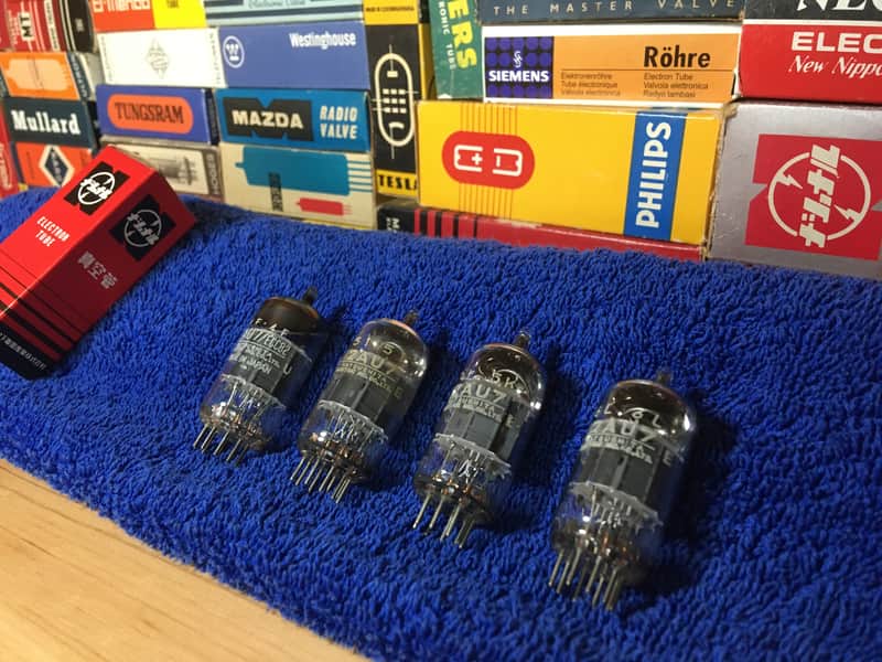 4 NOS Matched Matsu/Mullard 12AU7 ECC82 Vintage Preamp Audio Tubes ~ Legendary Smooth Tone Quad ~ Direct Japan Import Authentic ~ Several Quads In Stock image 1