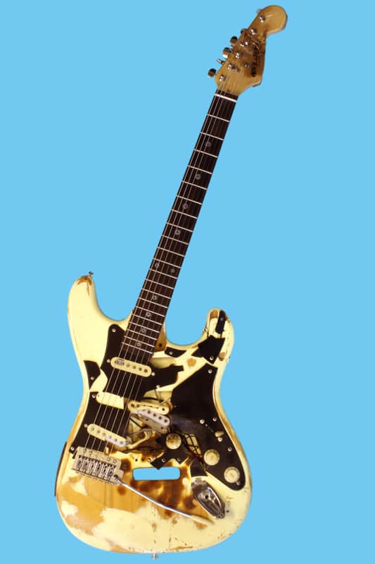 End of the Road Stratocaster in Arctic White -looks smashed but plays perfectly image 1