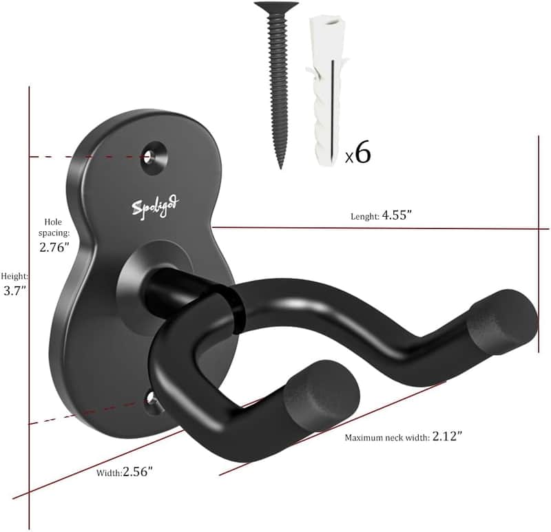 Guitar Wall Mount Hanger, 3 Pack Guitar Hanger for Wall, Black Metal Guitar Holder Rack Stand for Basses, Electric Guitar, Acoustic Guitar and Ukulele image 1