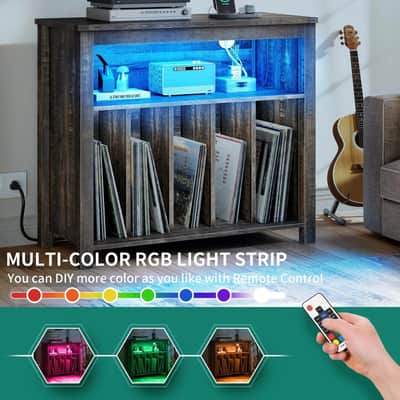 Vintage Record Player Stand w/ LED Lights & Charging Station – Holds 250 Vinyl Albums | Turntable Storage CabinetVintage Record Player Stand w/ LED Lights & Charging Station – Holds 250 Vinyl Albums | Turntable Storage Cabinet image 3