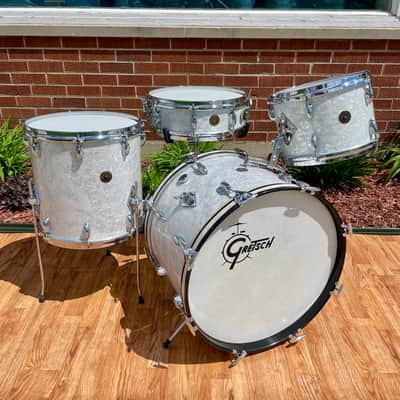 1960s Gretsch Progressive Jazz Drum Set White Marine Pearl 20/12/14 w/ 4x14 Snare image 2