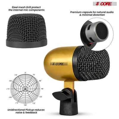 5 Core Conga Mic Snare Tom Microphone Drum Kit Condenser XLR Instrument Mics - Gold image 3