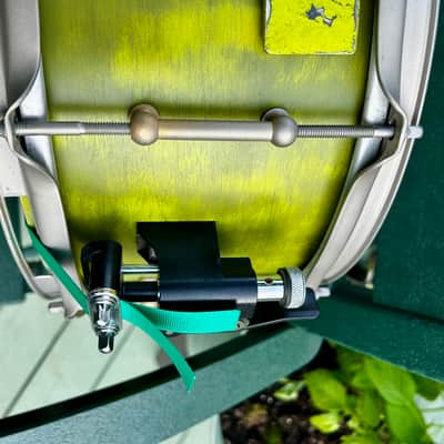 Custom Snare Drum 6” x 13” Maple and Bubinga shell 1999 - Retro funky distressed green image 13