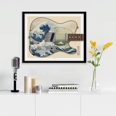 Telecaster Body Shape, Japanese Great Wave Guitar Art Print, Guitar Wall Art,Poster, 16x20", Artwork image 2