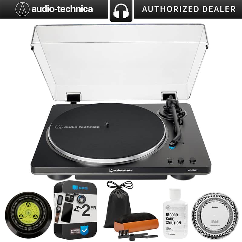Audio-Technica Fully Automatic Belt-Drive Turntable, Black/Silver + 2 Year Warranty Pack