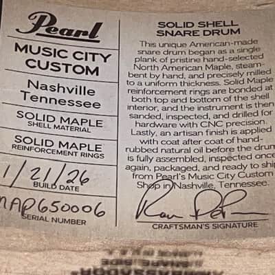 Pearl Music City Custom Craftsman Select Solid Maple Snare Drum - 6.5 inches x 14 inches, Natural with Bourbon Barrel Inlay image 2