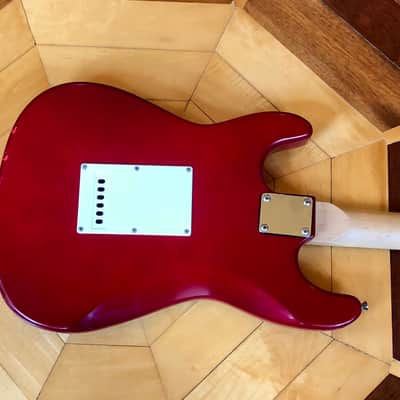 Vintage Crescent Red Sparkle Electric Guitar Stratocaster style image 11