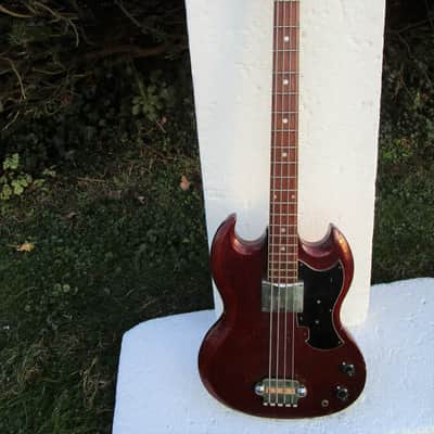 Rythmline SG Bass Guitar Copy, 1960's Japan, 30" Scale, Cherry Red Finish, Fresh Setup image 1