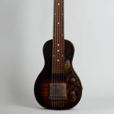 Unlabelled Lap Steel Electric Guitar, made by Harmony (1939), black gig bag case. image 1