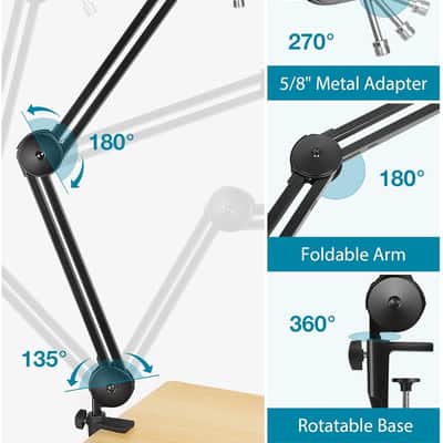 Microphone Arm Stand, Heavy Duty Mic Arm Microphone Stand Suspension Scissor Boom Stands With Mic Clip And Cable Ties For Snowball Hyper X Quadcast Solocast Fifine Gaming (Medium) image 2
