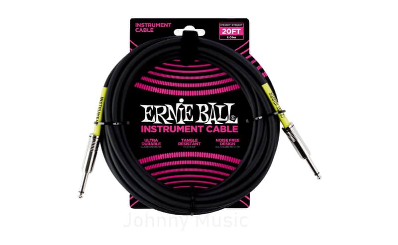 20' Straight / Straight Instrument Cable - Black - Dual Shielded 99.95% O2-free Copper Roadworthy Design, Limited Lifetime Warranty image 1