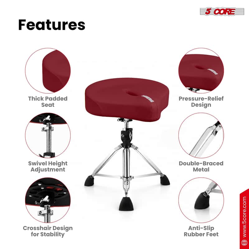 5 Core Drum Throne w 4.5" Padded Stool Adjustable Drummer Chair image 1