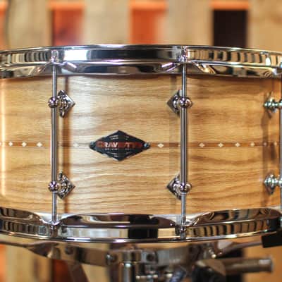 Craviotto 6.5x14 Custom Shop 10-Lug Oak Satin Oil w/ Cherry Inlay Snare Drum image 1