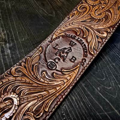 Wolf Briar Leather Company - Hand-Tooled Custom Handmade Guitar Strap - Western Paisley Motif image 3