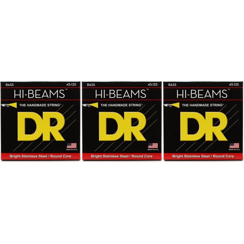 DR Strings MR5-45 Hi-Beam Stainless Steel Bass Guitar Strings - .045-.125 Medium 5-string (3-Pack) image 1
