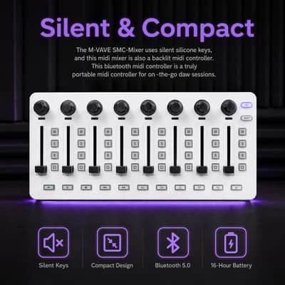 M-VAVE SMC-Mixer Wireless MIDI Mixer Controller, Portable Bluetooth MIDI Controller with 43 Backlit Buttons, 8 Faders & 8 Knobs, USB MIDI Fader Controller (SMC-Mixer White) image 5
